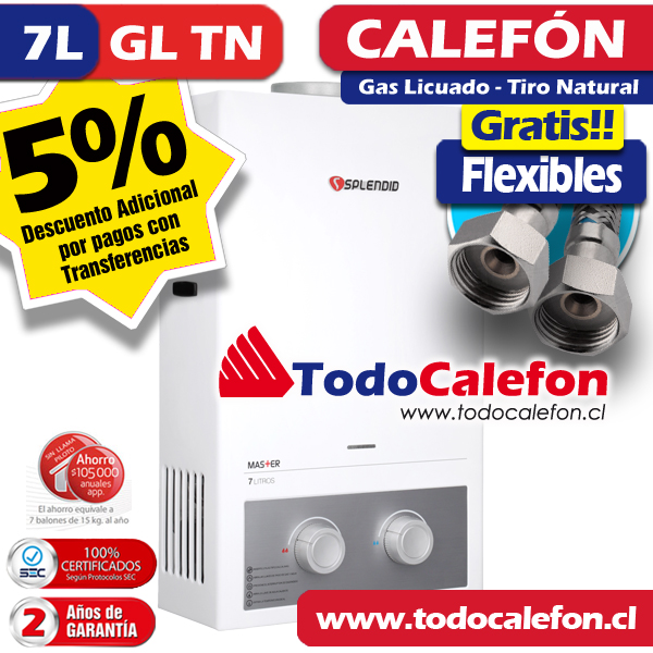 Calefon SPLENDID Tiro Natural Master 7 Litros Gas Licuado NUEVO
