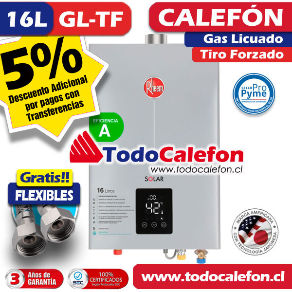 Calefon RHEEM Tiro Forzado 16 Litros Gas Licuado